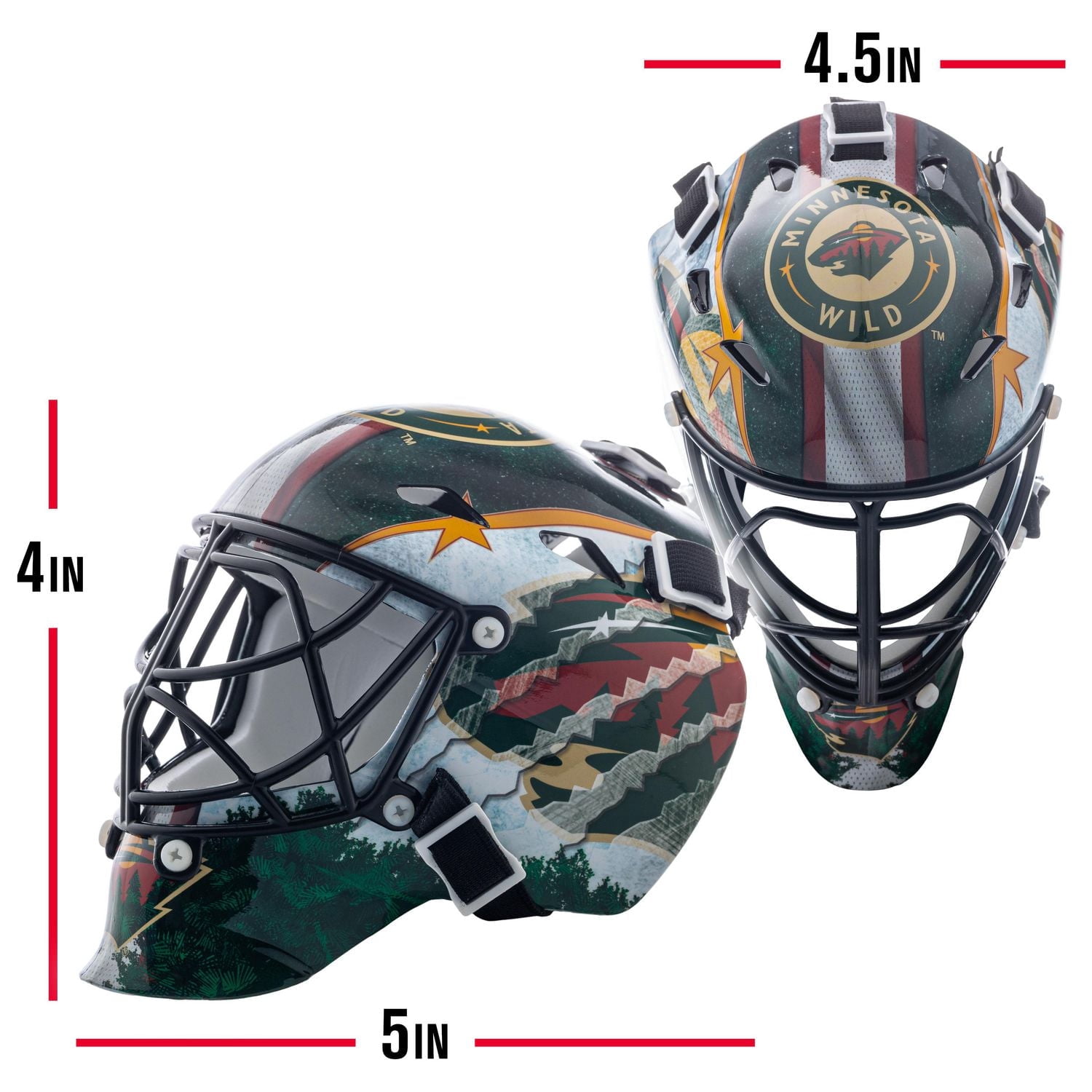 Franklin Sports Mini masque de gardien de but de hockey avec logo de l'équipe de la NHL de Wild avec étui – Masque de gardien de but de collection avec logos et couleurs officiels de la NHL