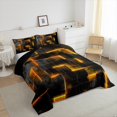 thumbnail image 2 of YST Neon Orange and Black King Comforter Set for Boys Girls,3D Checkered Geometric Bedding Set,Abstract Square Grid Comforter Set Lightweight Soft,Glowing Geometry Quilt Bed Set 3Pcs, 2 of 5