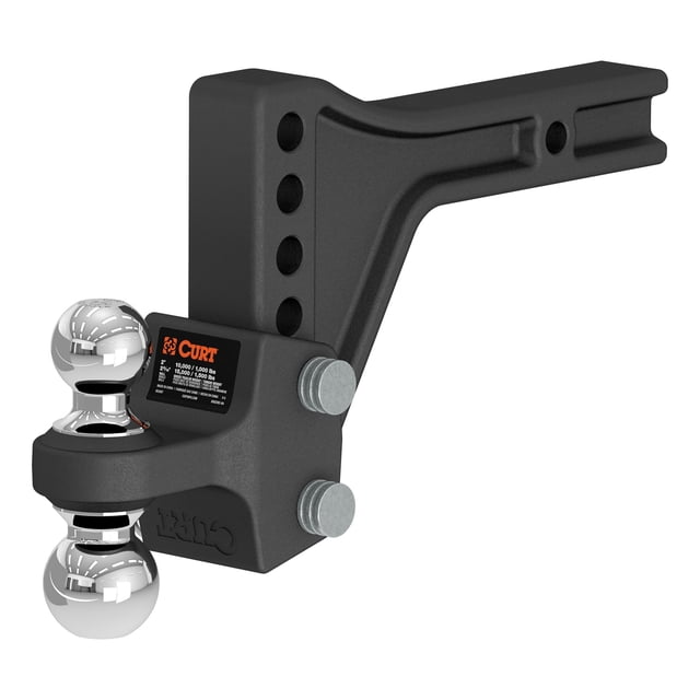 CURT 45935 Support et Équerre Polyvalents Ajustables Dotés d'Une construction en Acier Forgé à Haute Résistance avec une Finition durable en Poudre de Carbure. le Support Comprend un Système à Double Bille Ajustable avec une Bille de 2 Pouces Homologuée pour 10 000 Lb et une Bille de 2-5/16 Pouces Homologuée pour 15 000 Lb. Il Est compatible avec des Ouvertures de tube Récepteur de 2 Pouces x 2 Pouces et Offre une Chute Maximale de 5-1/2 Pouces Ou une Montée de 4