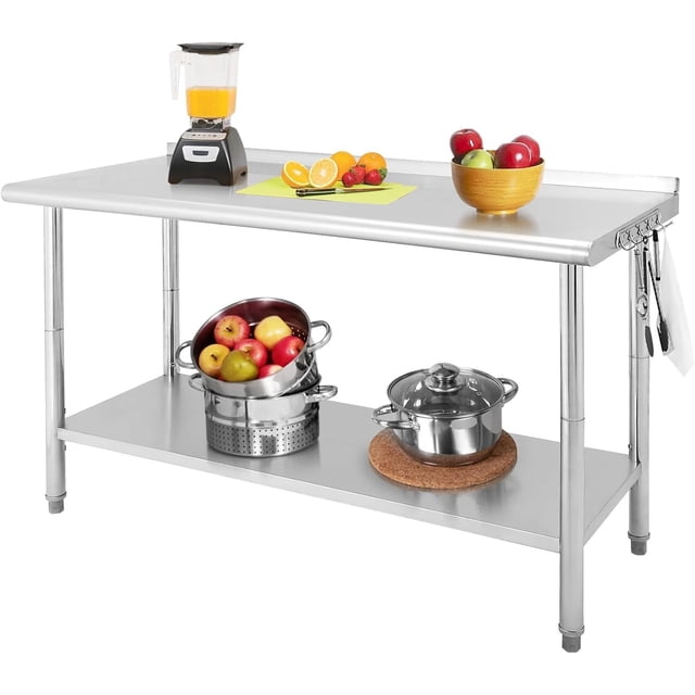 Bingirl Table de Travail en Acier Inoxydable, Table de Travail 60 Pouces x 24 Pouces avec Tablette Inférieure Réglable, Table de Préparation en Acier Inoxydable Commerciale Robuste Certifiée NSF