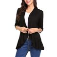 thumbnail image 1 of Women Casual Lightweight Open Front Cardigan Solid 3/4 Sleeve Loose Collar Draped Ruffles Cardigan, 1 of 2