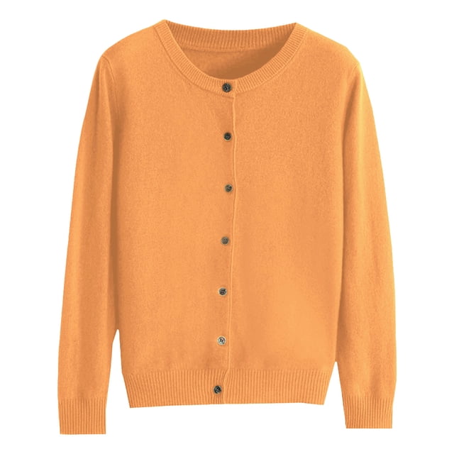 Hontri Cardigans pour Femmes Légers Offres à Moins de 15 $, Cardigan Basique pour Femmes à Col Rond, Manches Longues, Boutonné, Manteau Court en Molleton à Col Rond pour Femmes Orange G