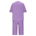 thumbnail image 3 of Women Summer Cotton Linen Short Sets Short Sleeve Button Down Shirts Matching Sets Lounge Beach Vacation Tracksuits, 3 of 8