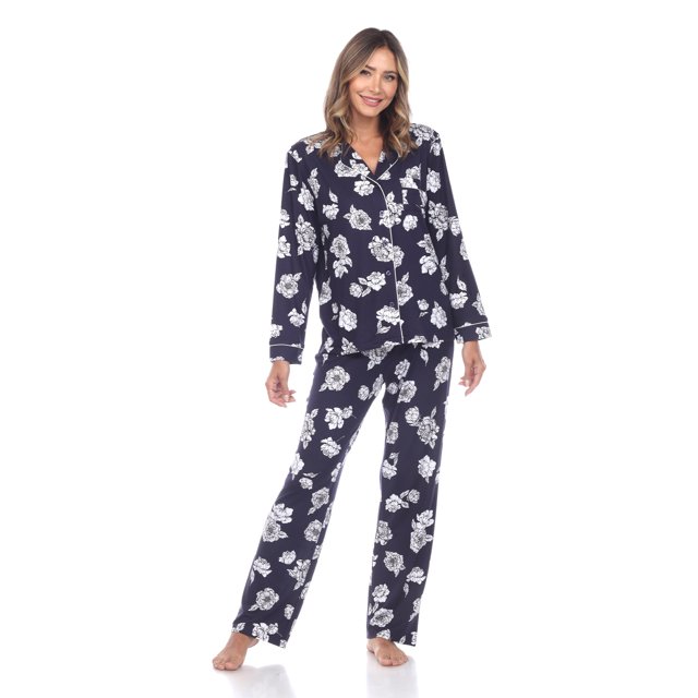 White Mark Women's Floral Long Sleeve Button-Down Pajama Set