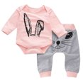 thumbnail image 1 of Toddler Kids Baby Girl Cartoon Rabbit Tops Print Rompers Pants Clothes Sets, 1 of 9
