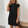 thumbnail image 4 of Taqqpue Robe Chandail en Molleton pour Femmes 2025 Décontractée Manches Courtes Demi-Fermeture à Glissière Col en V Tunique Chandail Mini Col Rabattu Mini Robe avec Poches, 4 of 5