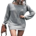 thumbnail image 1 of Robe Chandail Épaules Dénudées pour Femmes Manches Longues Couleur Unie Robe Tricotée Ample Robe Mini Automne, 1 of 9