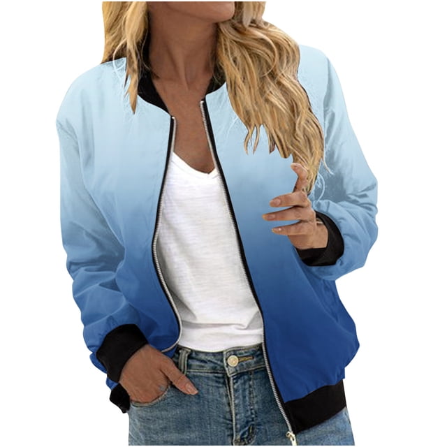 Swstbby Liquidation d'Économies d'Automne! Vestes d'Automne pour Femmes, Chandail à Manches Longues Ample pour Femmes avec Fermeture Éclair, Veste Décontractée en Grosse Maille Style Baseball Bleu G