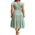 thumbnail image 5 of Robe Midi à Manches Courtes Volantées Froncée pour Femme, Été, Décontractée, à Volants, Ligne A, Orange, P, 5 of 5