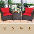 thumbnail image 4 of Gymax 3PCS Outdoor Patio Rattan Conversation Set w/ Coffee Table Red Cushion, 4 of 10