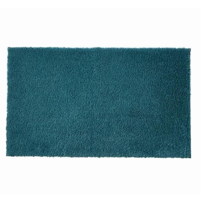 Better Homes & Gardens Ultra Soft Polyester Bath Rug, 20X34, Nimbus Blue, rectangular bath rug with plush looped polyester texture in solid deep blue, cushioned feel, non-slip backing, machine washable, durable 2,131 GSM weight, suitable for bathroom floors, entryways, or as a soft mat beside beds.