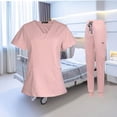 thumbnail image 1 of facefd Female Scrub Set Nurse v neckline Machine Washable Short Sleeves Suit L Pink, 1 of 8