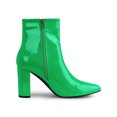 thumbnail image 3 of Unique Bargains Women's Pointed Toe Zipper Patent Leather Ankle Chunky Boots, 3 of 7
