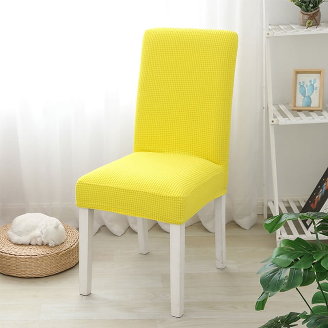 TFixol Stretchable Fleece Dining Chair Covers - Thickened Elastic All-Season Protectors for Home, Hotel, Restaurant, Office - Lemon Yellow