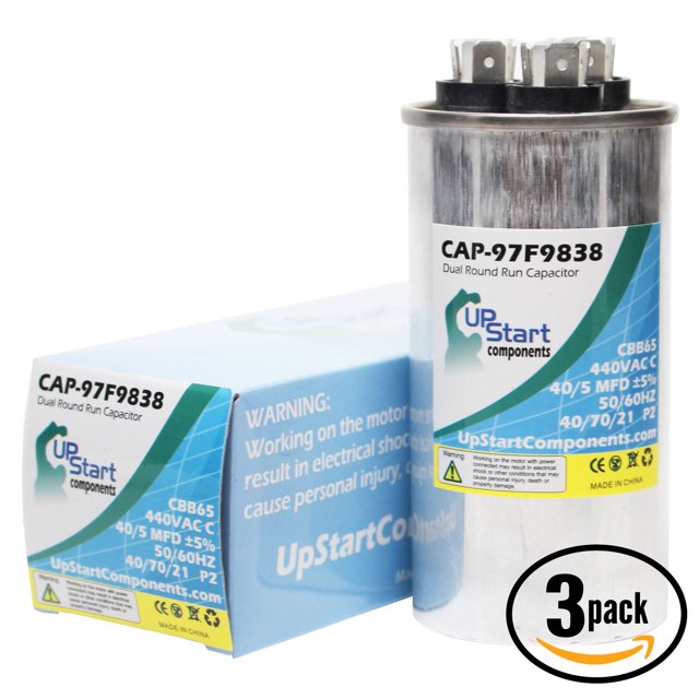 3-Pack 40 / 5 MFD 440 Volt Dual Round Run Capacitor Replacement for GE 97F9838 - CAP-97F9838, UpStart Components Brand