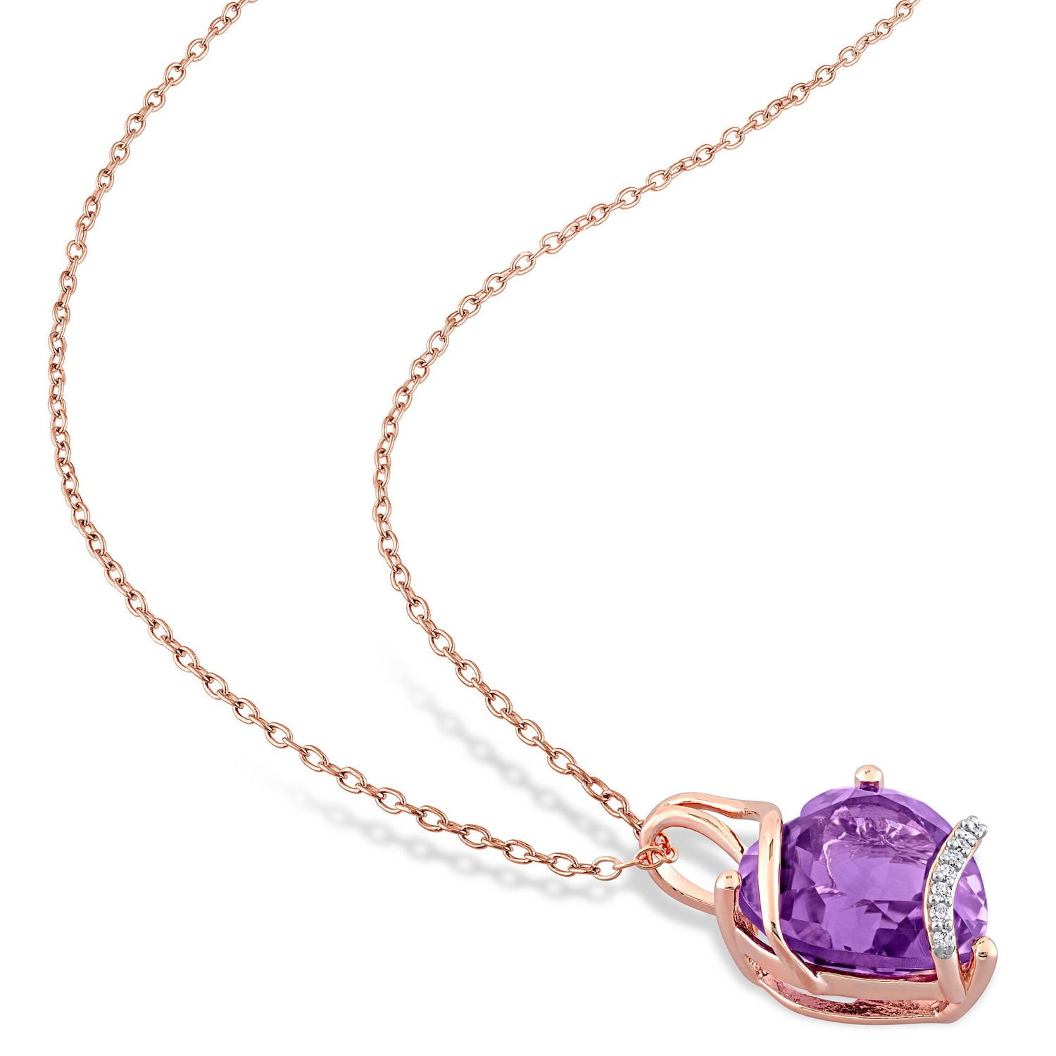 Collier en forme de coeur emballé Miabella avec 6-1/2 Carat PBT de Améthyste et accents de diamant en Argent Sterling plaque rose