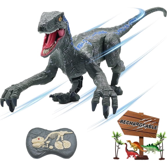 Remote Control Dinosaur Toys for Boys Kids Girls 3 4 5 6 7 8 Electronic RC Robot Toy Walking Roaring Velociraptor Realistic 18.1" Jurassic Dino Rechargeable Raptor Blue Birthday Gift
