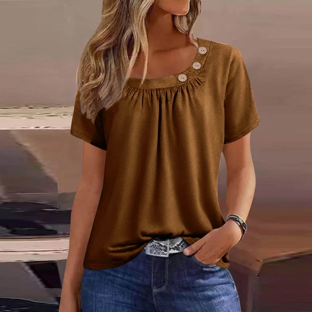 asjyhkr T-Shirts d'Été pour Femmes Col Rond Manches Courtes Légers T-Shirts Décontractés Mode Confortables Basiques