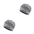 thumbnail image 1 of Maytalsory Bonnet Ethnique Style Hijab Floral Imprimé Coloré Turban Réglable Oreille Protection Style Accessoires Bonnet Bleu Bande 2Set, 1 of 6