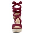 thumbnail image 3 of BLISSFUL STEP Women's Shoes Lace Up Espadrilles Platform Wedge Sandals Burgundy 10, 3 of 7