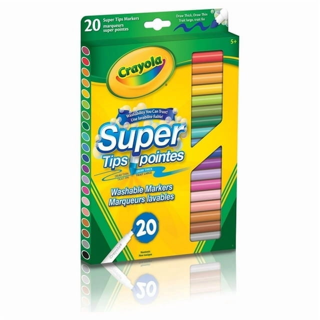 Crayola Marqueurs Lavables Super Tips, 20 Unités, Crayola Lot de 20 Marqueurs Super Tips Lavables