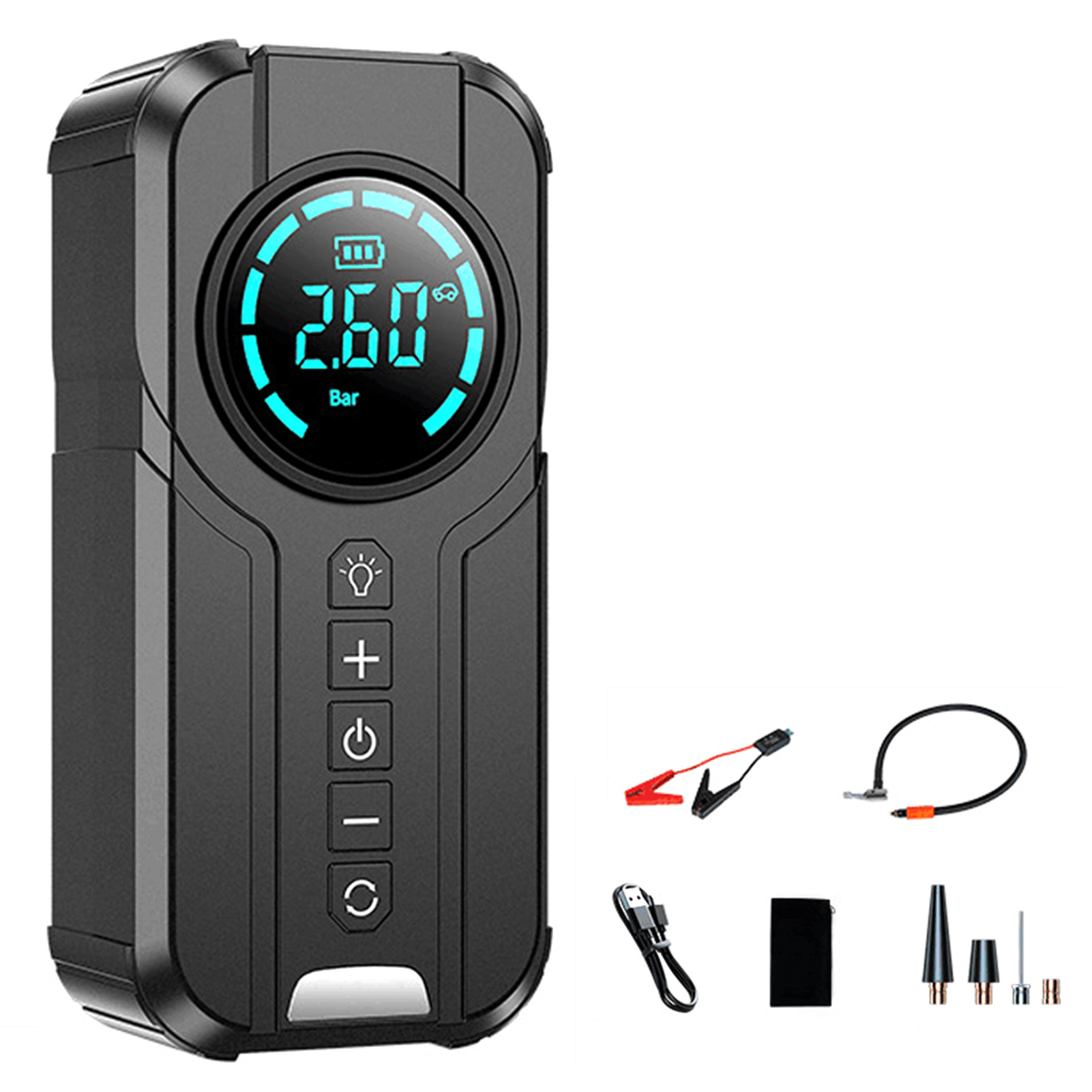 1000A Peak 500A Starting Current 6000mAh Car Jump Starter with 60W Air Compressor, 2.2" Screen, Preset Tire Pressure, 4 LED Lights, 12 Safety Protections, Multi-Purpose Inflation for Cars,