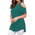 thumbnail image 1 of Off the Shoulder Shirts for Women Summer Short Sleeve Solid Color Tank Top Ladies Plus Size Beach Flowy Tees Blouse (X-Large, Green), 1 of 6