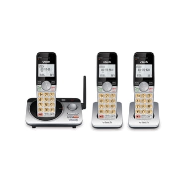 VTech Téléphone sans fil à 3 combinés à portée étendue DECT 6,0 avec répondeur CS5229-3 (argent/noir)
