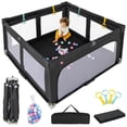 thumbnail image 1 of OLAKIDS Foldable Baby Playpen with Mat, 59” x 59” Large Baby Play Yard for Infant with 50 Ocean Balls, 4 Handlers, Carry Bag, Indoor Outdoor Fence Toddler Activity Center, 1 of 9
