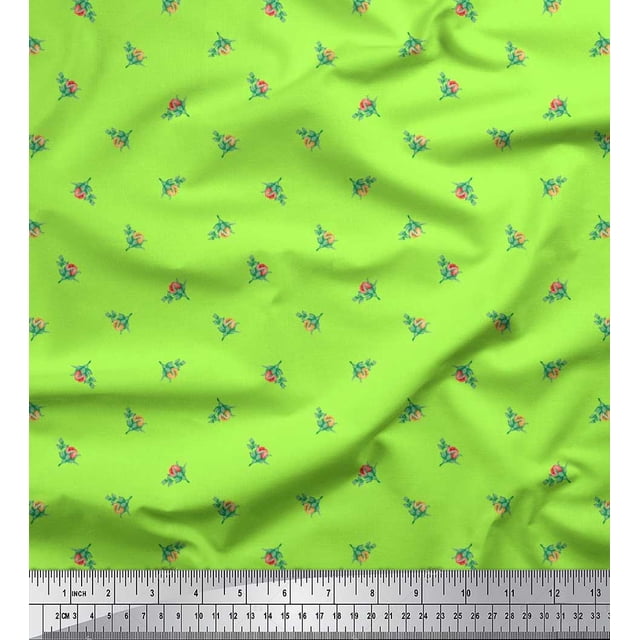 Soimoi Velvet Fabric Leaves & Buds Floral Print Sewing Fabric Yard 58 Inch Wide