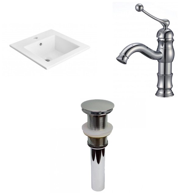 American Imaginations 21-in. W 1 Hole Ceramic Top Set In White Color - Drain Incl. AI-32712