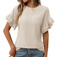thumbnail image 1 of JIRNDf Hauts pour Femmes T-Shirts d'Été Tendance Couleur Unie Col Rond Manches Courtes à Volants Blouse pour Femmes Tunique Décontractée Beige TTG, 1 of 8