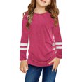 thumbnail image 1 of WEAIXIMIUNG Chemise à Phrase pour Enfants Petites Filles Tunique Col Rond Couleur Unie Manches Longues Rayée Confortable Décontractée avec Boutons Latéraux Blouse T-Shirt 4-5 Ans, 1 of 7