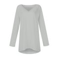 thumbnail image 4 of KIHOUT Spring Winter Womens Tops Solid Color T-shirt Long Sleeves Blouse V-Neck Casual Mid-Length Blouse Tops, 4 of 5