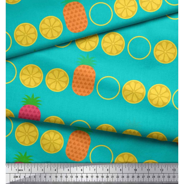 Soimoi Tissu en Poly Georgette Vert Imprimé Tranches de Pin et Citron au Mètre 52 Pouces de Large