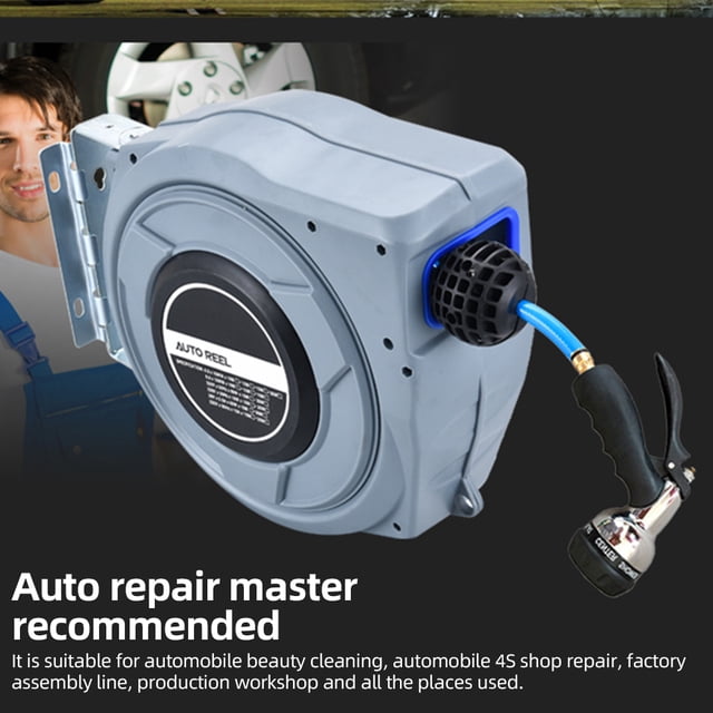 Reel Retractable Garden Hose Reel 66ft Wall Mounted Hose Reel with 6-Function Sprayer Nozzle 180 Degrees Swivel Bracket Automatic Rewind Storage Hose Reel for Garden / Yard