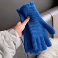 thumbnail image 4 of 1 Pair Women Gloves Knitted 2-Fingerless Touchscreen Stretchy Soft Wrist Hands Protection Solid Color Winter Thermal Women Motorcycle Riding Gloves for Outdoor, 4 of 10