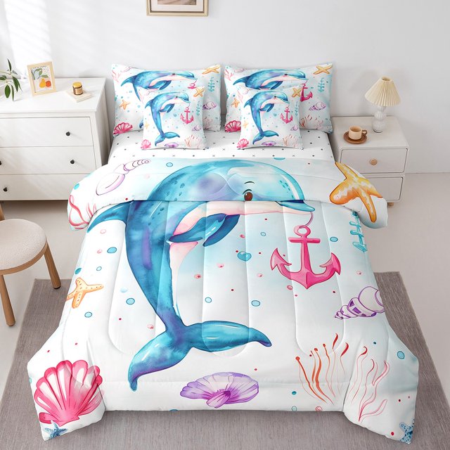 YST Ensemble de Douillette Dauphin Thème Vie Marine, Polyester, Format Double (7 Pcs)