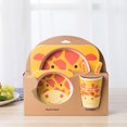 thumbnail image 2 of 5 Pcs Bamboo Fiber Cartoon Giraffe Children's Cutlery Set Environmental Friendly Kids Dinnerware Set Baby Feeding Plate Bowl Tumbler Kit, 2 of 8