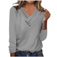 thumbnail image 1 of Timegard Womens Tops V-Neck Ruched Button Long Sleeve Solid Color Comfy Tee Dressy Casual Tunic Top, 1 of 4