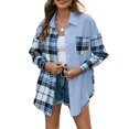 thumbnail image 1 of Veste à Carreaux pour Femmes Manches Longues Col Rabattu Fermeture à Boutons Hauts Décontractés, 1 of 6