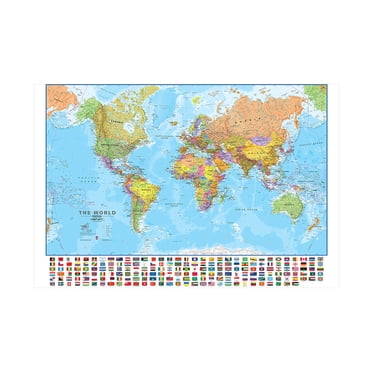WCIC Grande Carte du Monde Politique Fond avec des Drapeaux Décoration Éducative Unframed 84 * 59cm