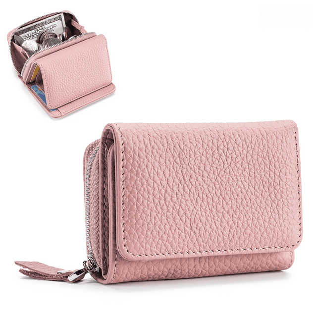 Portefeuille mini Court en Cuir Véritable pour Femme à Trois Volets, Grande Capacité, Sac à Monnaie Multifonction, Sac de Rangement