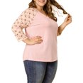 thumbnail image 4 of GRACE & GRANDEUR Chemises Blouse pour Femmes Grande Taille Col en V Manches 3/4 Raglan à Fleurs Décontracté Printemps Automne Hauts 4X Rose, 4 of 9
