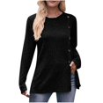 thumbnail image 1 of Pisexur Womens Casual Asymmetrical Sweater Solid Color Long Sleeve Ribbed Knit Sweater Crew Neck Button Front Pullover, 1 of 3