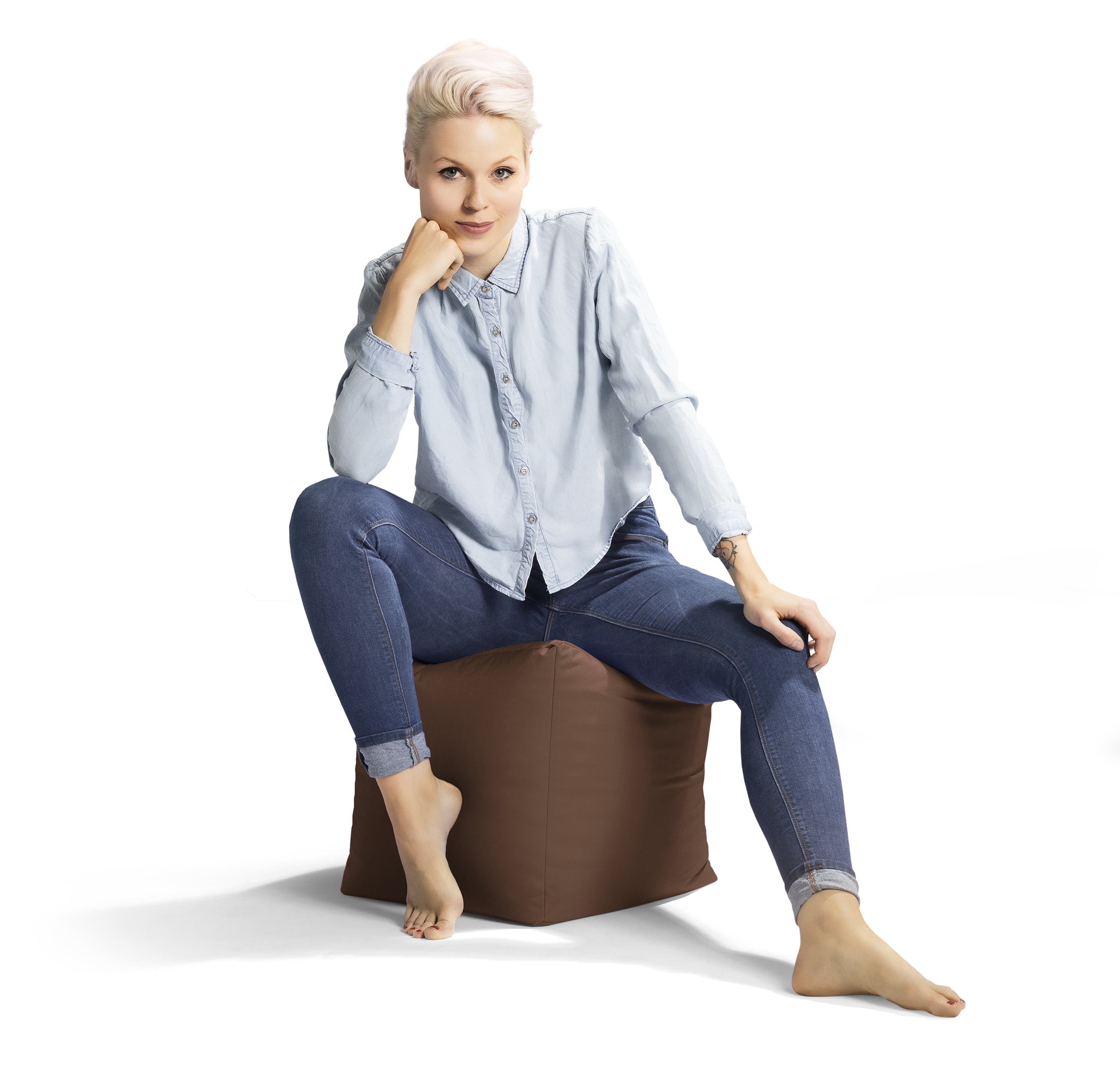 Gouchee Home Cube Brava Chocolate Pouf Ottoman – Water-Repellent Cube Bean Bag Footstool with Polystyrene Beads, Lightweight & Portable for Living Room or Dorm