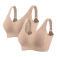 thumbnail image 1 of 2 Pieces Women Plus Size Push-Up Bras No Underwire T-Shirt Bralettes Ribbed Full Coverage Sports Everyday Bras Beige, 38/85BCD, 1 of 5