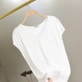 thumbnail image 2 of FRSASU T-Shirt de Sommeil Uni pour Femme Haut de Pyjama à Col en V Blanc, 2 of 8