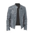 thumbnail image 1 of LUXUR Veste Homme Manches Longues Manteau Col Montant Tenue Décontractée Coupe Régulière Pardessus Cuir PU Gris 5TG, 1 of 2