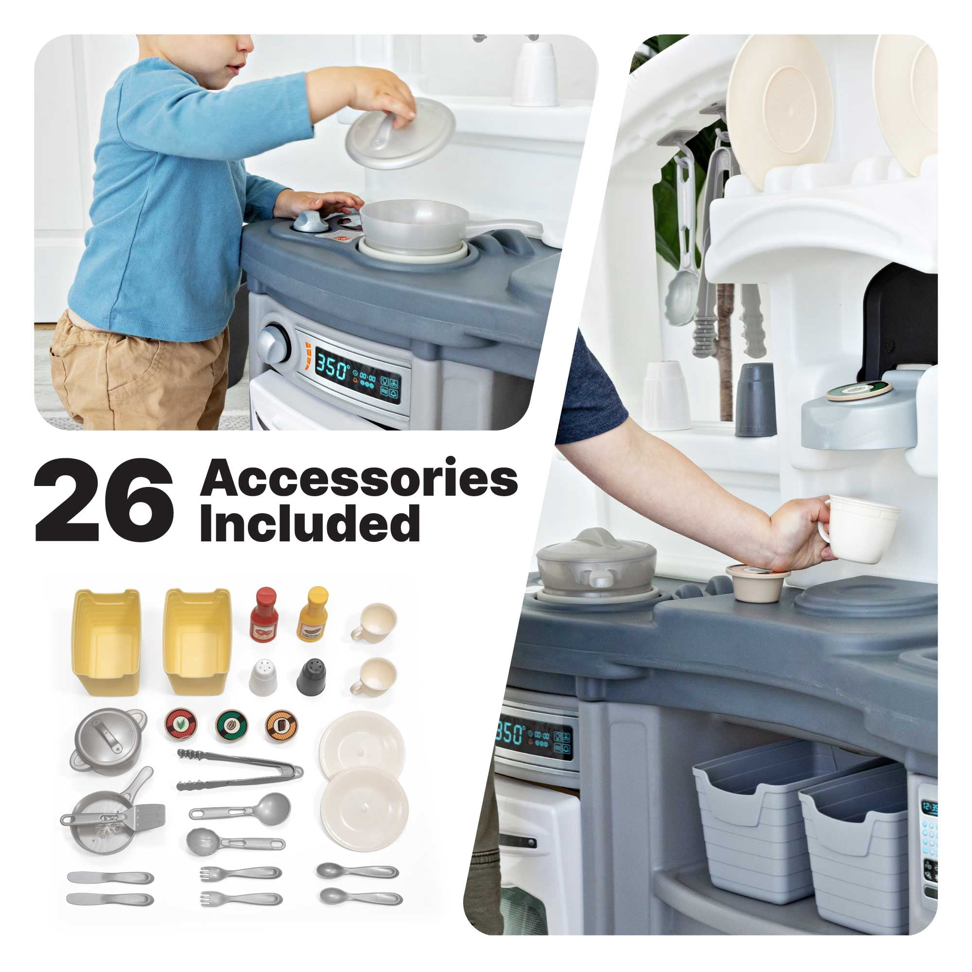 Step2 Fun with Friends – Cuisine pour tout-petits (Gris) – Inclut des accessoires – Pour les enfants de 2 ans et plus